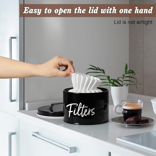 DRASTAR Coffee Filter Holder, Black Filter Storage with Lid for