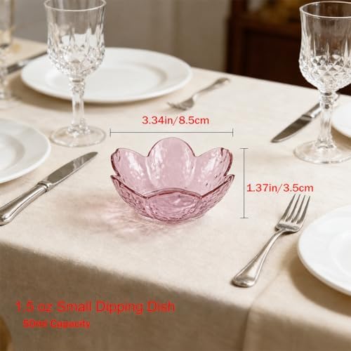 6 Small Pink Plastic Bowls, 2 Oz Sakura Dipping Sauce Dish Set