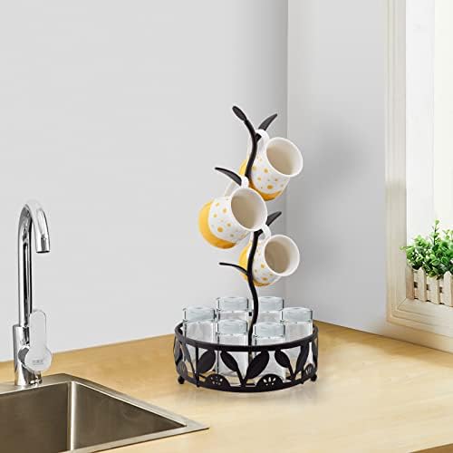 CUKE2BEET Mug Tree with Basket, Coffee Mug Holder
