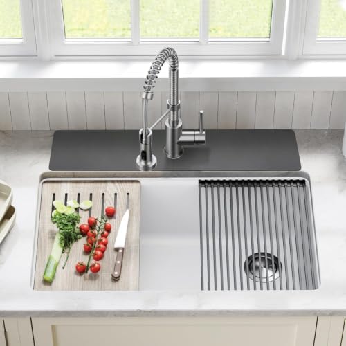 LOPNUR Cuttable Faucet Mat for Kitchen Sink, Long 24x5.5 Inch, Dark