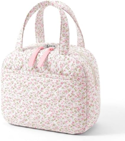 WOBAGMEN Quilted Lunch Box, Pink Floral