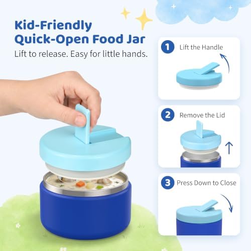Pawtong Bento Lunch Box with 8oz Soup Thermo (Blue)