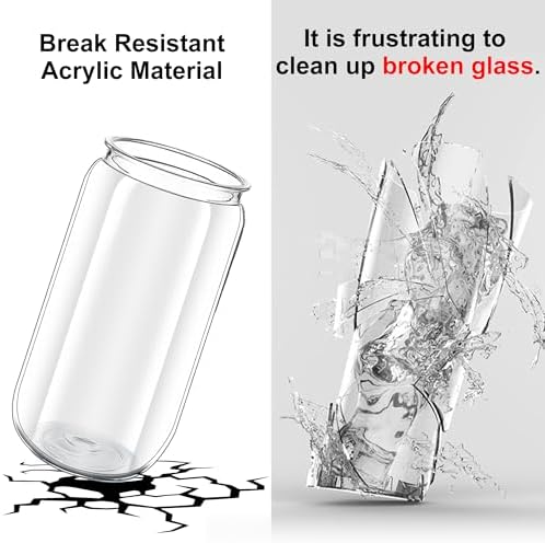 16oz Plastic Cups with Lids and Straws & DIY Sticker Reusable, 12 Pack