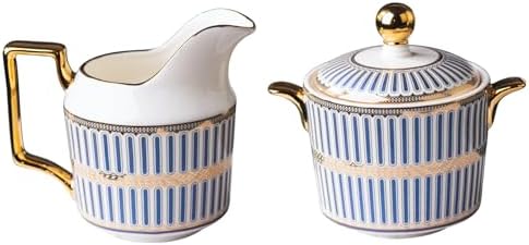 Ceramic Cream and Sugar Set, White Gold, Set of 2
