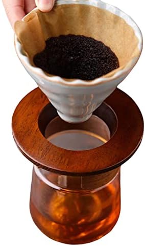 Gralara Ceramic Pour Over Coffee Dripper with Black Wood Stand, Manual