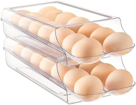 Vtopmart 2 Pack Egg Holder for Fridge, Automatic Rolling