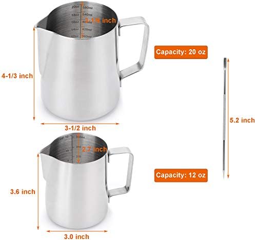 Nicunom 2 Pack Milk Frothing Pitcher, 12oz & 20oz Espresso Steaming