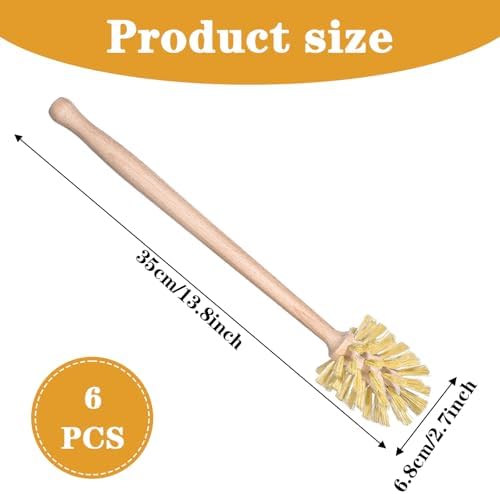 6-Pack Natural Wood Dish Brush Set with Long Beechwood Handle & Sisal
