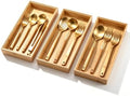 3 Pcs 15x6 Inch Bamboo Drawer Organizer Stackable Utensil Tray For