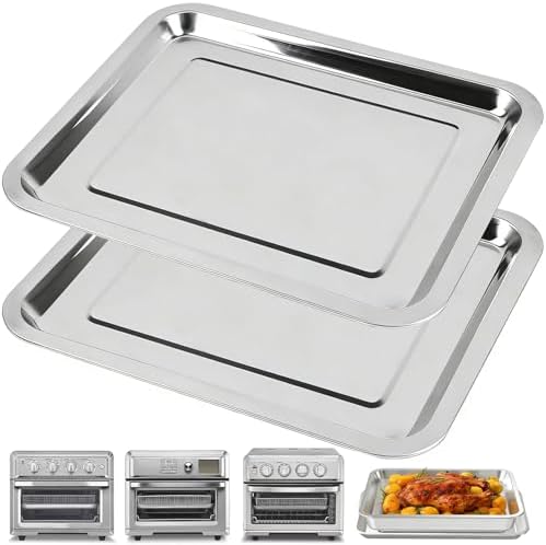 Baking Sheet Pan Set of 2, 12.4"x11" Stainless Steel Air Fryer Pan