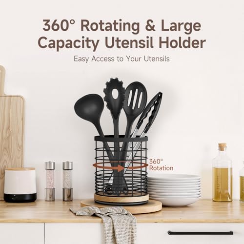 Silicone Kitchen Utensils Set with Rotating Holder