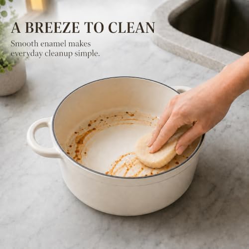 Parmedu 5.5QT Enameled Cast Iron Dutch Oven for Sourdough Bread White