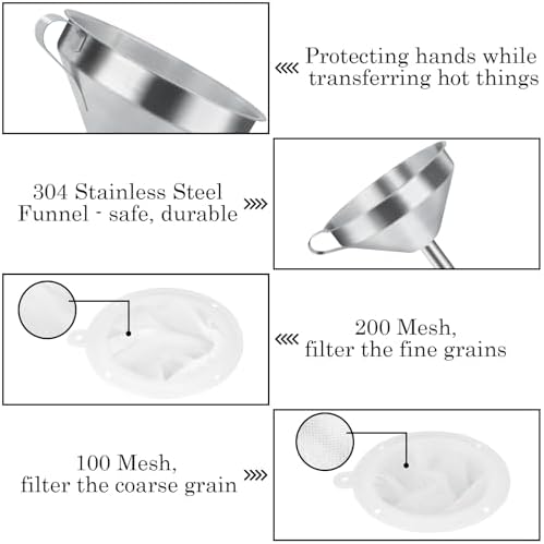 WMKGG 304 Stainless Steel Funnel,Funnels for Kitchen Use Filling