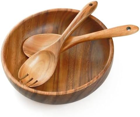 AOOSY 3-Pcs Acacia Wood Salad Bowl Set, 9 Inch Wooden Serving Bowl