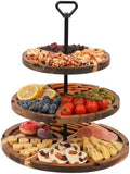 Elegant Charcuterie Boards Three Tiered Acacia Cheese Board and Cupcake Stand with 360° Easy-to-Spin Trays, Perfect for Gatherings, Housewarming Gifts, Celebrations, and Daily Usage. (30x25x20 cm)