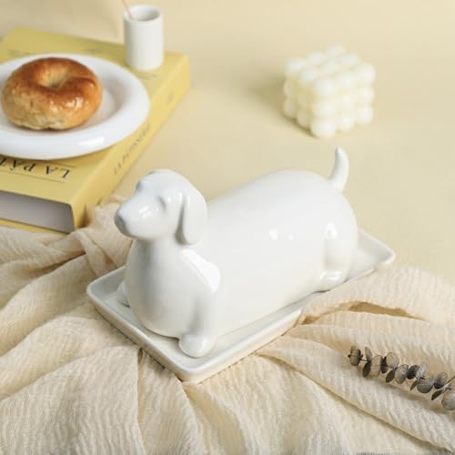 Colias Wing 3D Dachshund Shaped Ceramic Butter Dish with Lid Butter