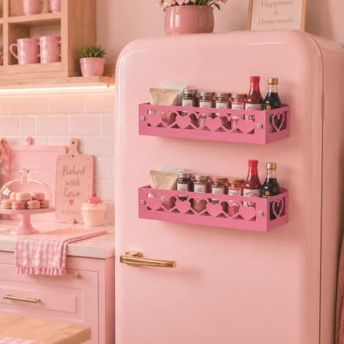 OYEFLY Pink Heart Magnetic Spice Rack for Refrigerator, Metal Magnetic