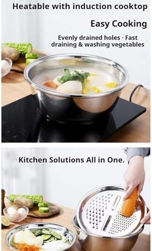 German Quality 3-in-1 Stainless Steel Grater Bowl,Stainless Steel
