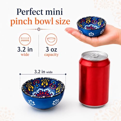 BCS Hand-Painted Ceramic Dipping Bowls Set of 6, 3 oz Mini Salsa Bowls