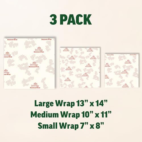Zenlogy Beeswax Food Wraps, 3-Pack, Small Medium Large