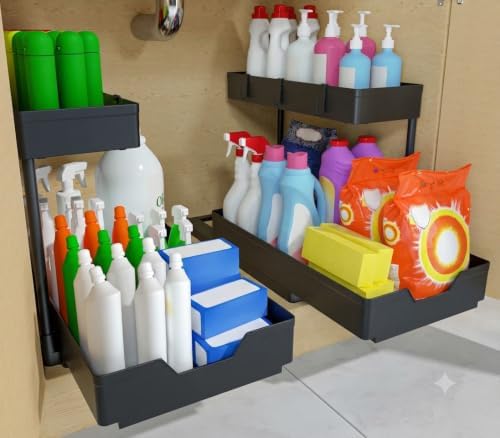 NATURE'S SOURCE 2 Pack Under Sink Organizer 2 Tier Sliding Cabinet