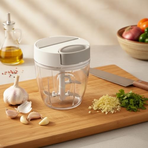 Manual Food Chopper with Pull String Mechanism for Garlic, Herbs, and