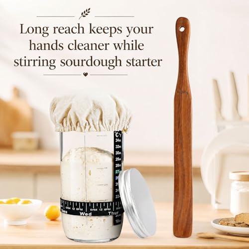 2 Pack Wooden Spurtle for Sourdough Starter, Teak Wood