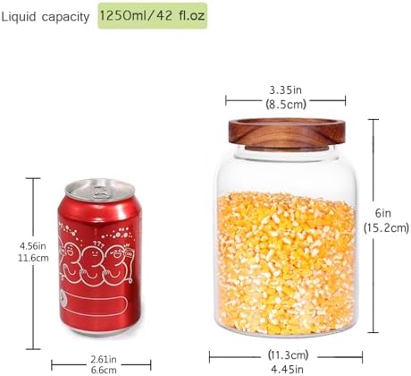 Glass Storage Jars with Airtight Lids, Set of 2 42 FL OZ (1250ml)