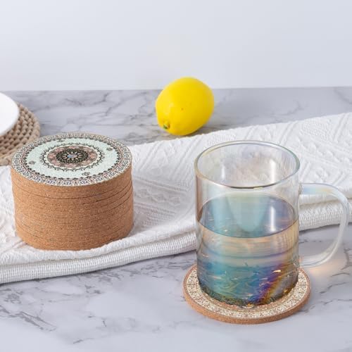 Cork Coasters for Drinks Absorbent Non Slip 12pcs 4 Inch Persian