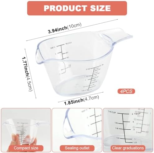 4 Pack Small Measuring Cups, Mini Measuring Cups for Kitchen, Resin