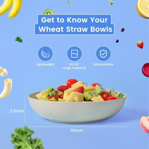 Homienly Salad Bowls, 60 OZ Large Salad Bowls for Kitchen, Wheat Straw