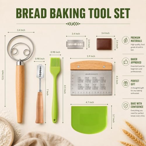 BOORIKA Sourdough Bread Baking Tool Set with Danish Dough Whisk, Bread