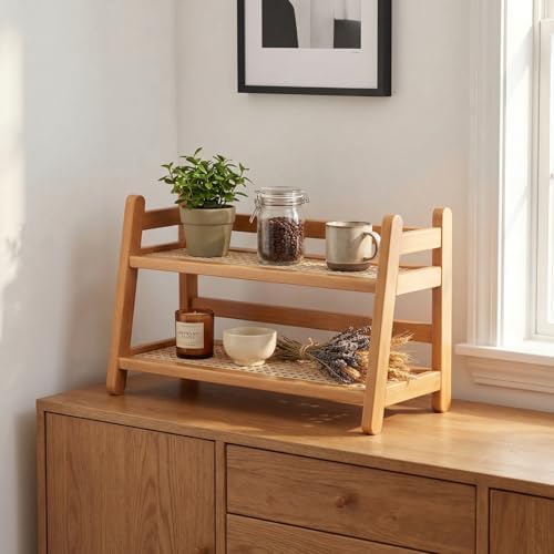 2-Tier Coffee Station Organizer, Bamboo Coffee Cup Holder for Counter
