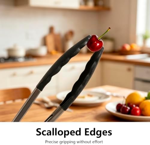 Set of 2 Tipped Stainless Steel Tongs, 12 and 9 Inch, Black