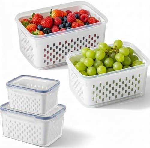 Fruit Storage Containers for Fridge 2 Pack, Fridge Organizers and