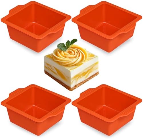 Webake 4 Inch Silicone Square Cake Pans, Nonstick Mini Square Silicone