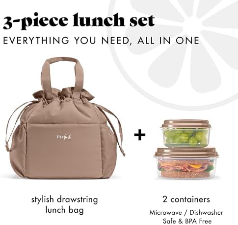 Fit & Fresh Cromwell Cinch Insulated Lunch Bag for Women w/Containers