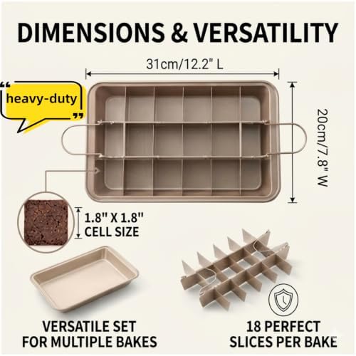 Brownie Pan with Divider, 18 Square Nonstick Carbon Steel Baking Pan