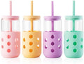 Mrsdry 16 oz Glass Cups with Lids and Straws for Gift, 4-Pack, Mint