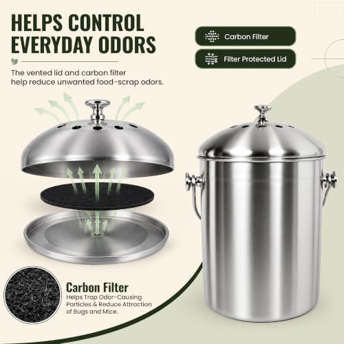 Epica Kitchen Compost Bin for Kitchen Countertops, 1.3 Galllon