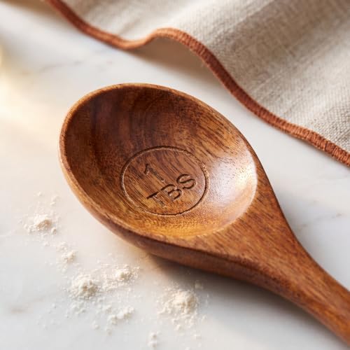 Acacia Wood Measuring Cups and Spoons Set, 8 Piece Handcrafted Wooden