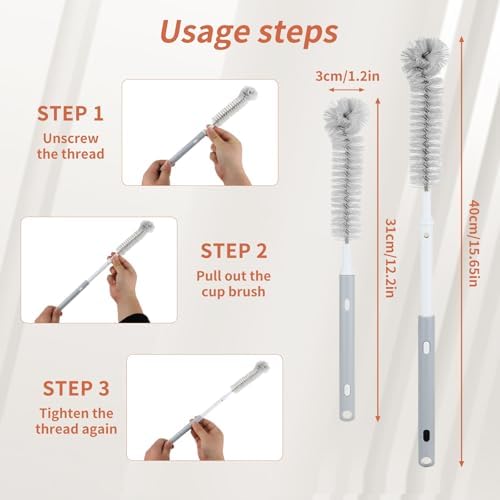 Adjustable Bottle Brush Set with Straw Cleaners & 2 Hooks 15.6"