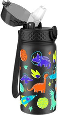 GOPPUS Kids Water Bottle (Straw Lid) - 14 Oz Stainless Steel Travel