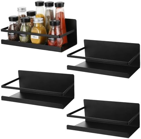 4-Pack Black Magnetic Spice Racks for Refrigerator