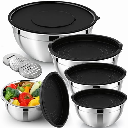 Set of 5 Mixing Bowls with Airtight Lids, Black