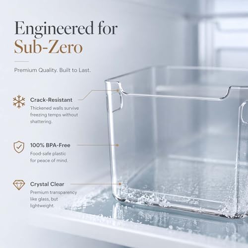 Clear Freezer Storage Bins, Crack-Resistant Plastic Fridge Storage