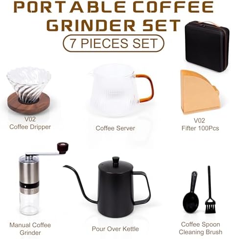 Outdoor Travel Coffee Gift Set with Goose Neck Kettle Glass Server