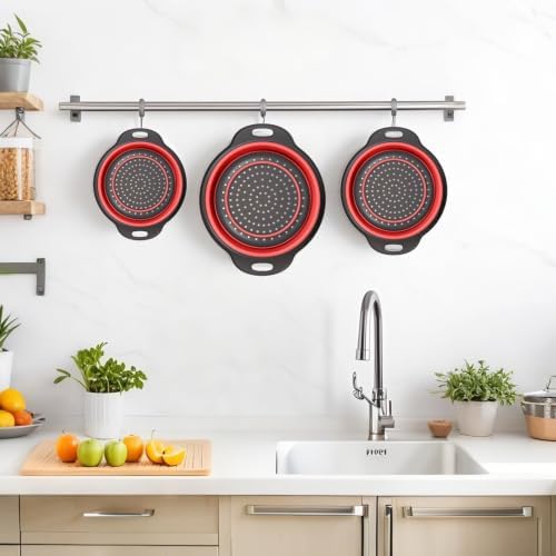 Collapsible Silicone Colander 3-Pack Set Space-Saving Foldable Kitchen