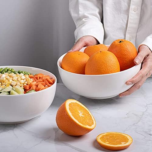 DELLING 8" Large Salad Serving Bowls Set, 60 Oz Porcelain White Soup
