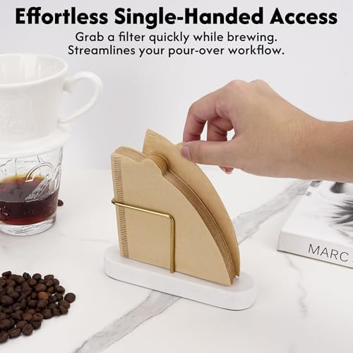 Coffee Filter Holder, Marble Base with Non-Slip Pad, White